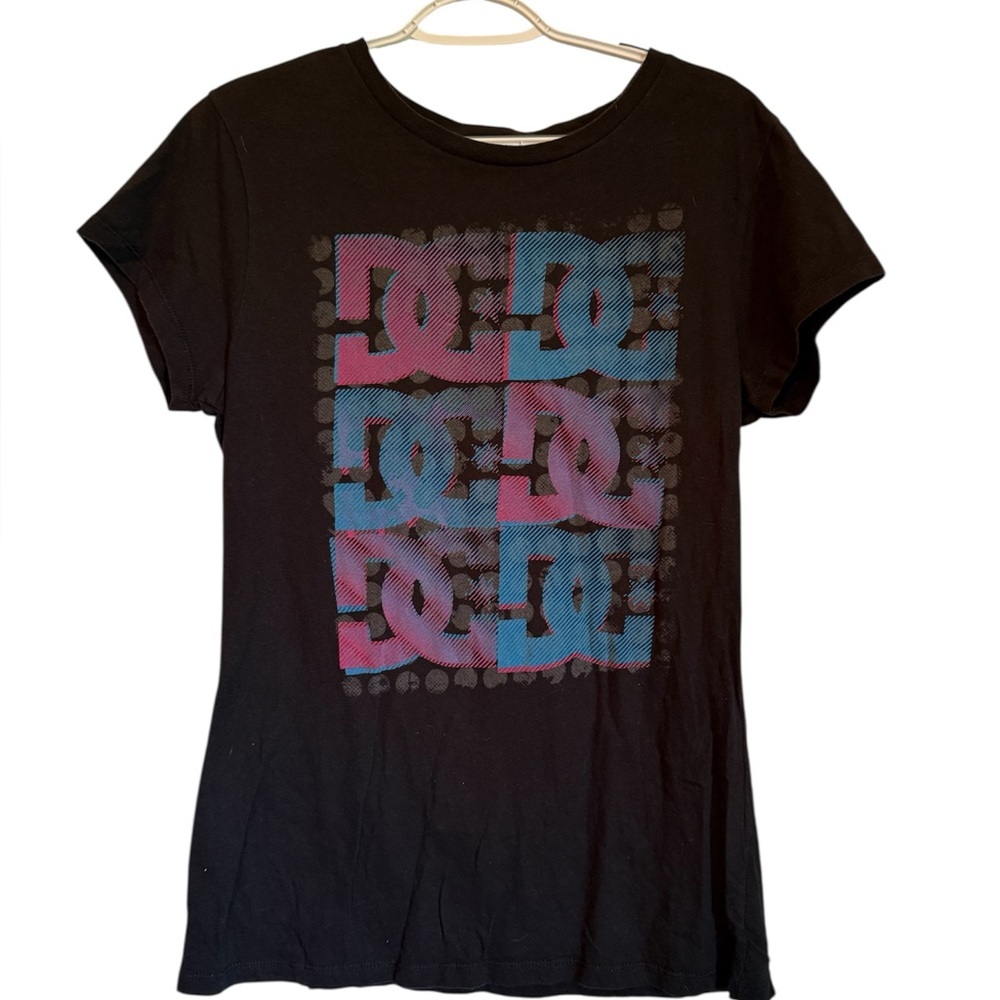 DC Black Tee with Blue and Pink Graphic